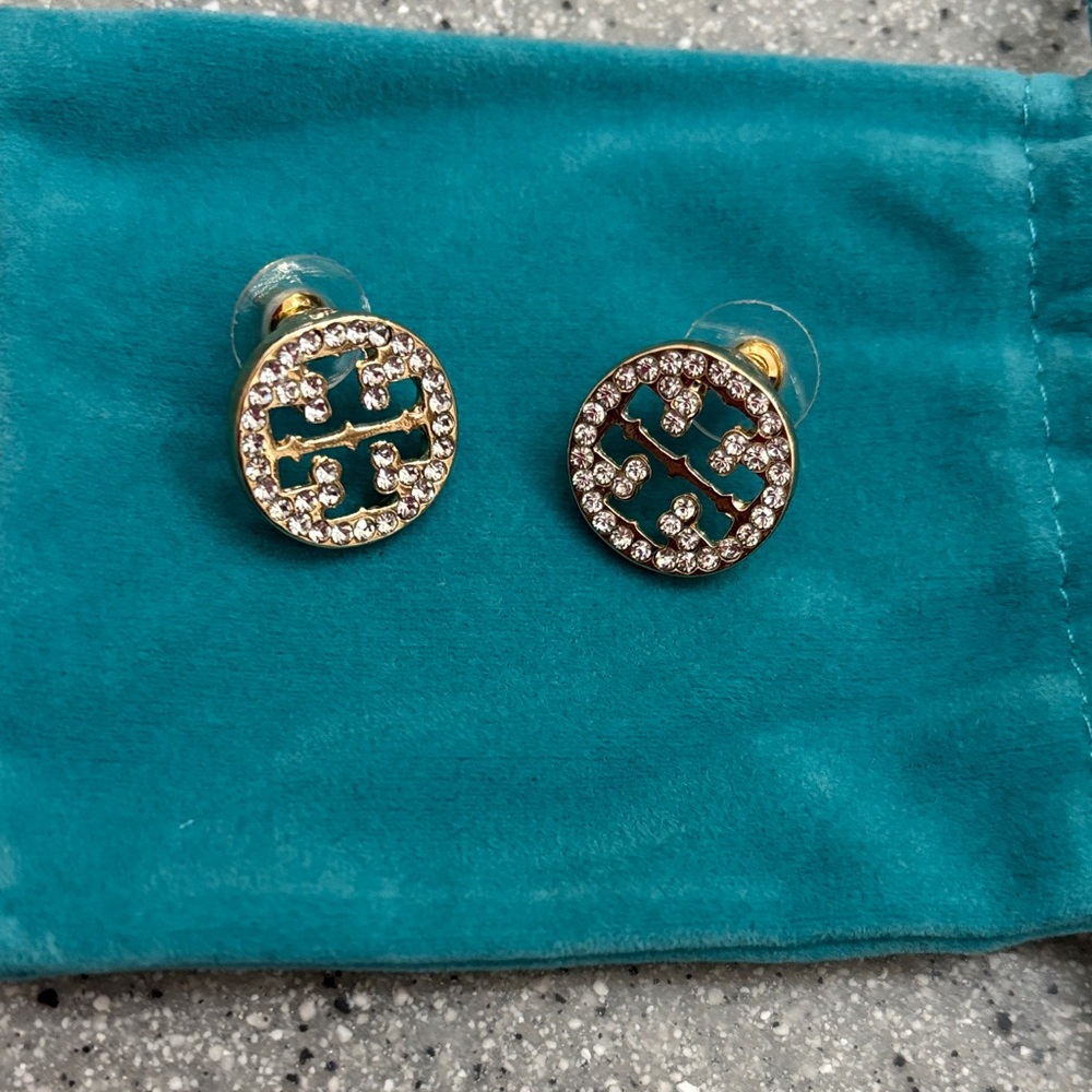 Tory Burch Gold and Silver Crystal Stud Earrings